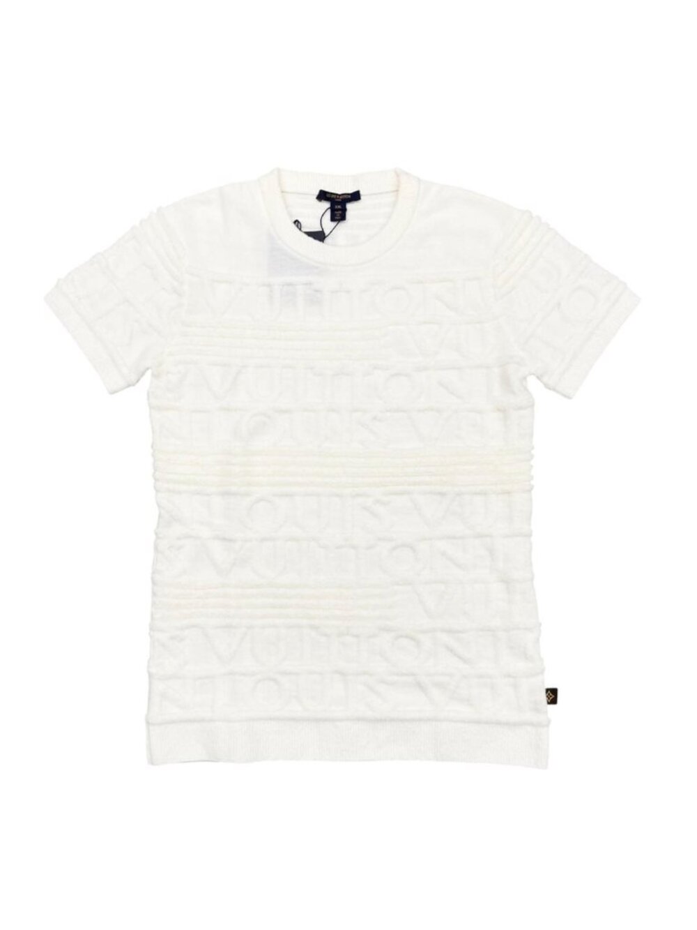 Louis Vuitton Short Sleeve Sweater Embossed Logo Summer Knit Cream White XXL